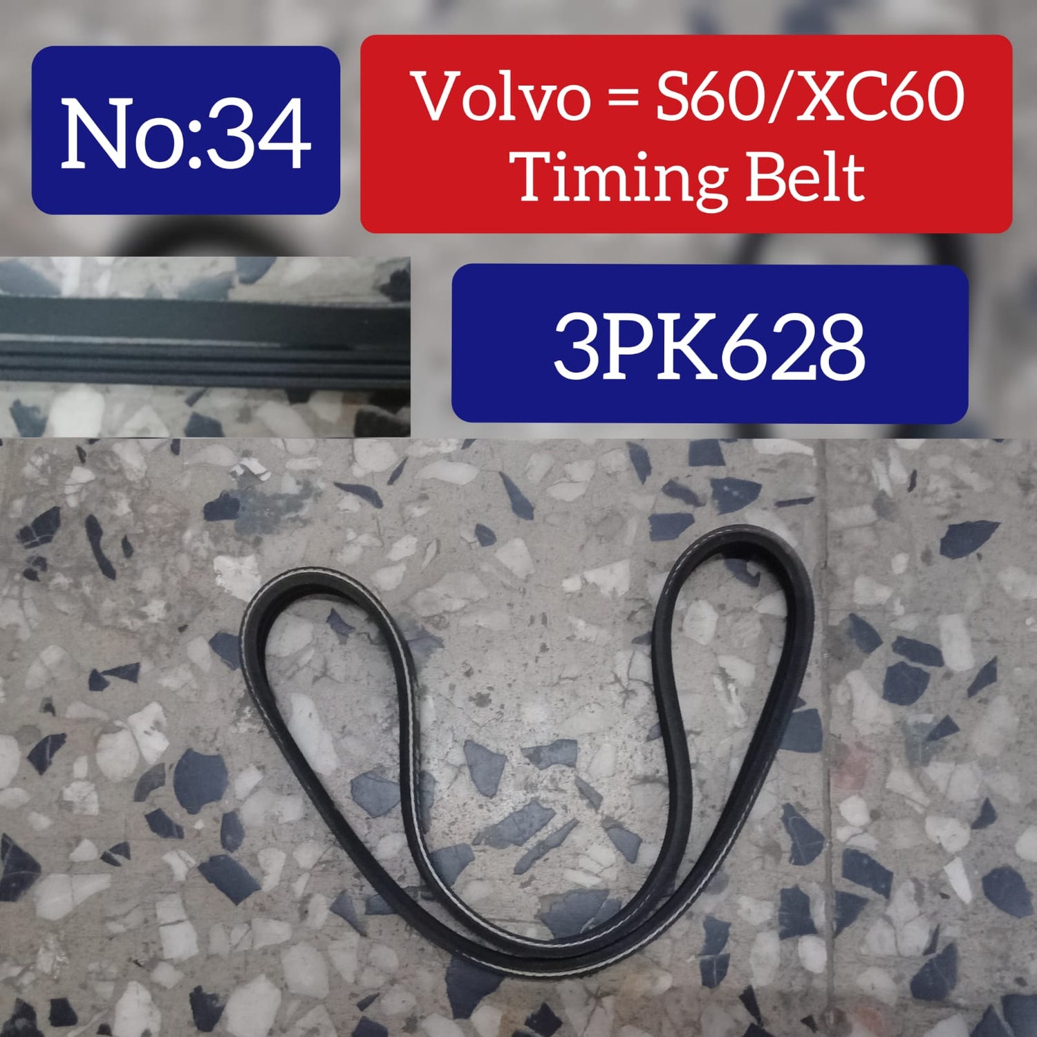 Timing Belt 3PK628 Compatible With VOLVO S60 II (134) &  S80 II (124) & XC60 I SUV (156) Tag-BEL-34