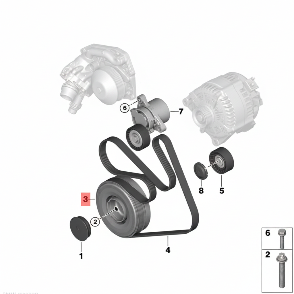 Belt Pulley VD1202 Compatible With BMW 1 (F21), 3 (F30, F80), 3 Gran Turismo (F34), 5 (F10), 5 (G30, F90), X3 (F25), X3 (G01, F97, G08), X4 (G02, F98) (CONTINENTAL)