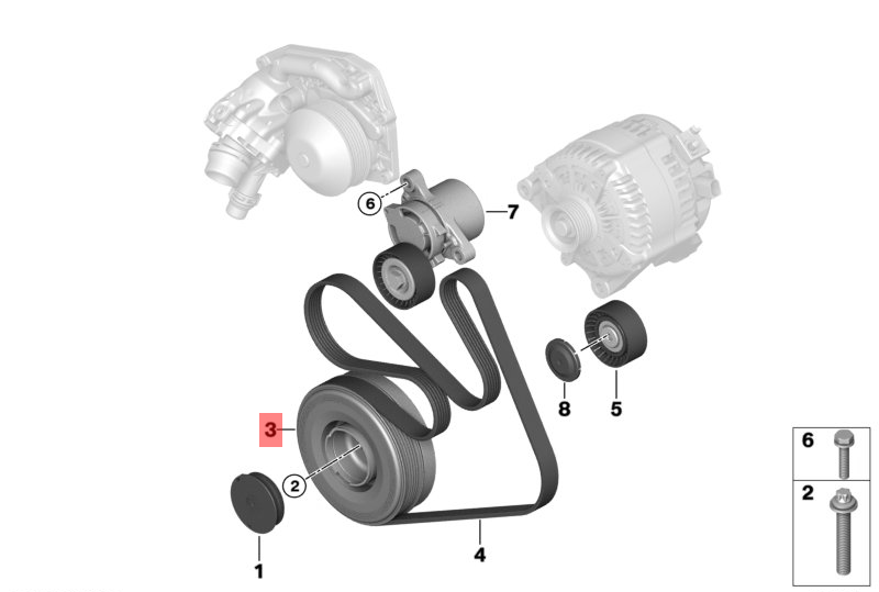 Crankshaft Pulley 11237619245 Compatible With BMW 3 Series (F30, F80 F34 GT) & 5 Series (F10,G30, F90) & X3 (F25) & X3 (G01, F97, G08) Tag-CP-08