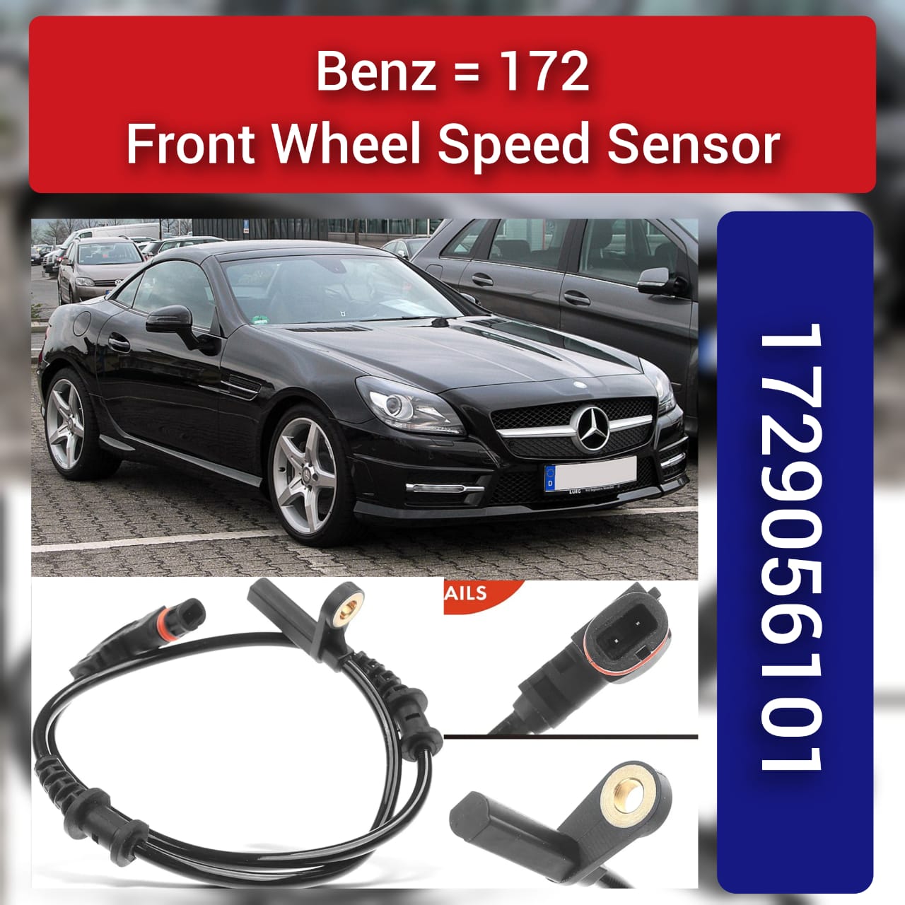Front Left/Right ABS Wheel Speed Sensor 1725400017 1729056101 A1725400017 A1729056101 Compatible With MERCEDES-BENZ SLC R172  & SLK R172