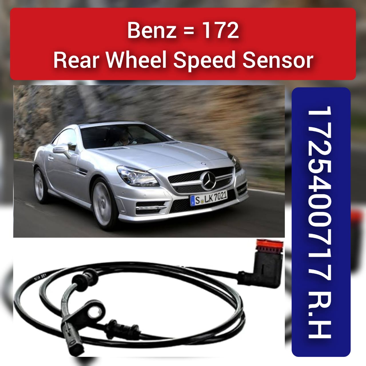Rear Right ABS Wheel Speed Sensor 1725400717 A1725400717 Compatible With MERCEDES-BENZ SLC (R172) SLK (R172)