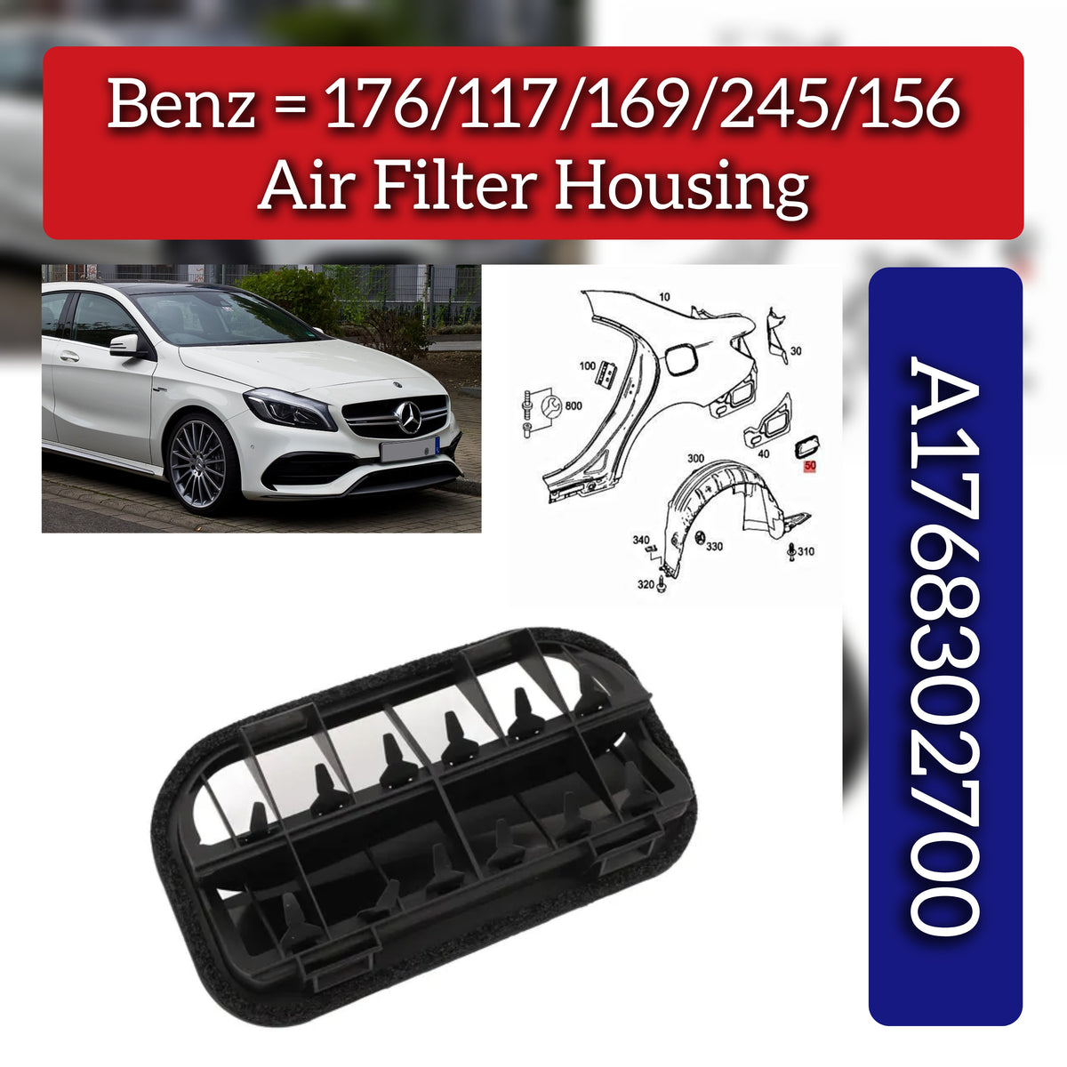 Air Filter Housing A1768302700 Compatible With Mercedes Benz (176/117/156)