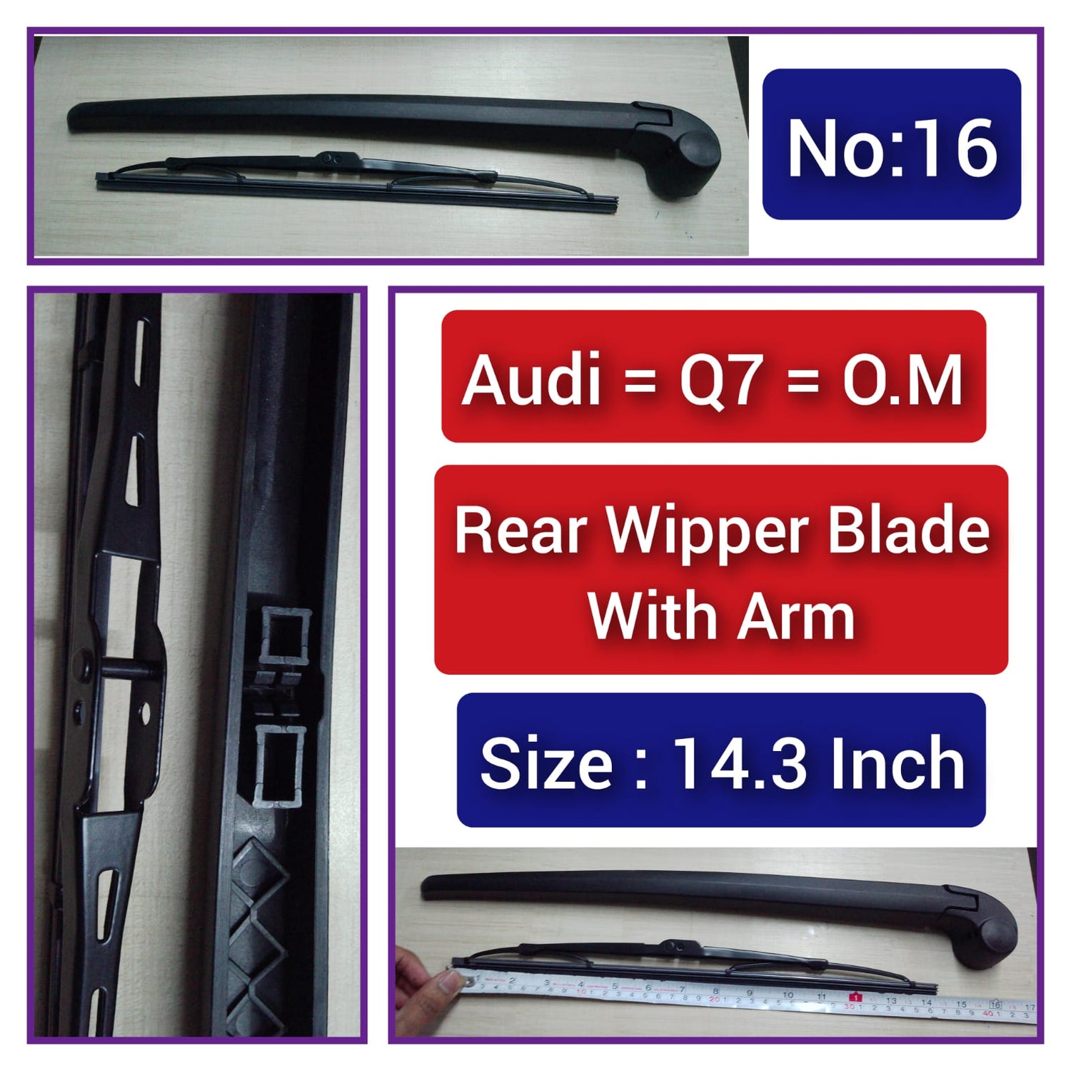 Rear Wiper Blade (14.3 Inch) With Arm Compatible with AUDI Q7 O.M Tag-WBR-16