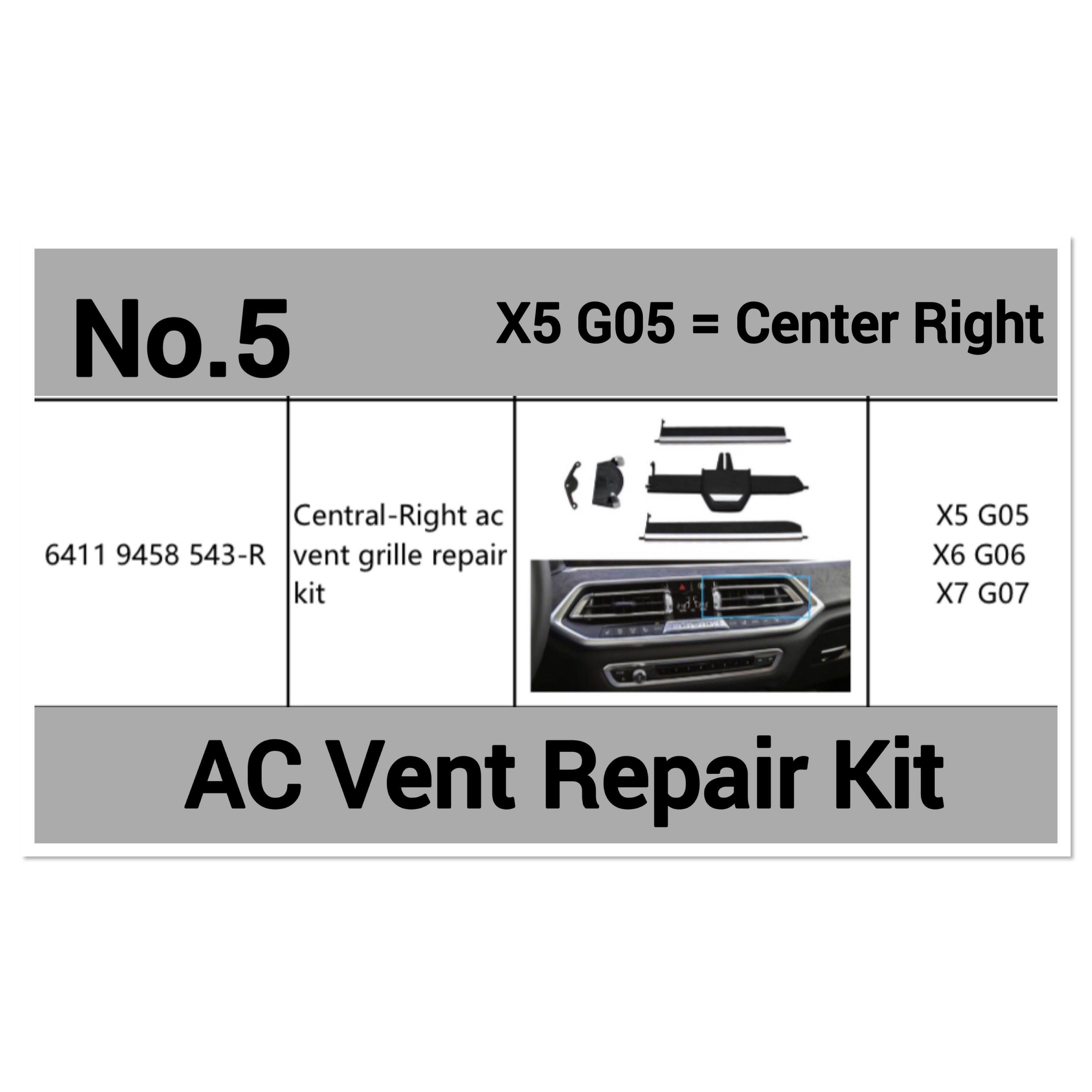 Center Right AC Conditioner Air Vent Grill Outlet Tab Clip Repair Kit 64119458543 Compatible With BMW X5 G05 & X6 G06 & X7 G07 Tag-ACR-05