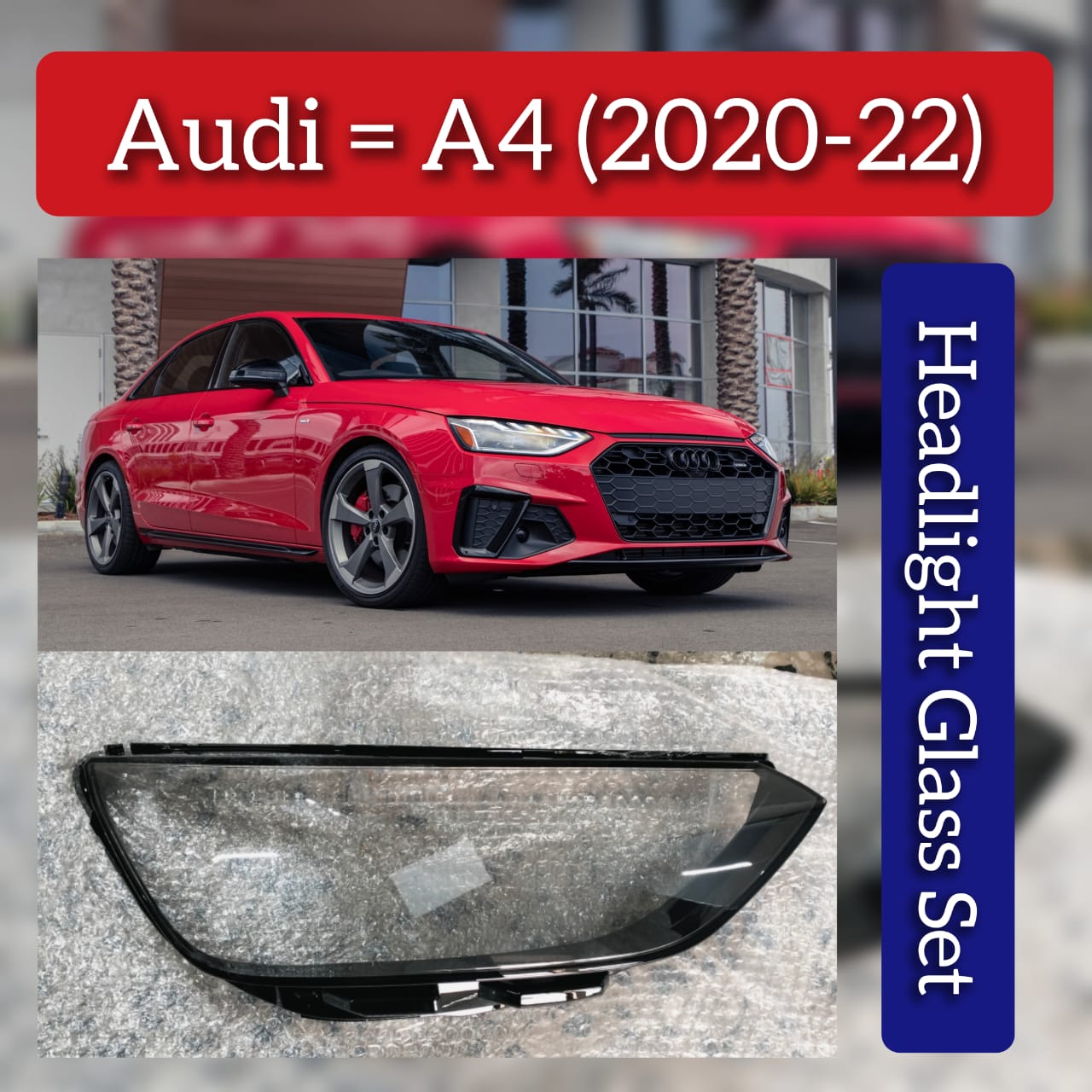 Car Front Headlight Transparent Lamp Sade Glass Headlight Lens Cover Compatible For AUDI A4 2020-2022