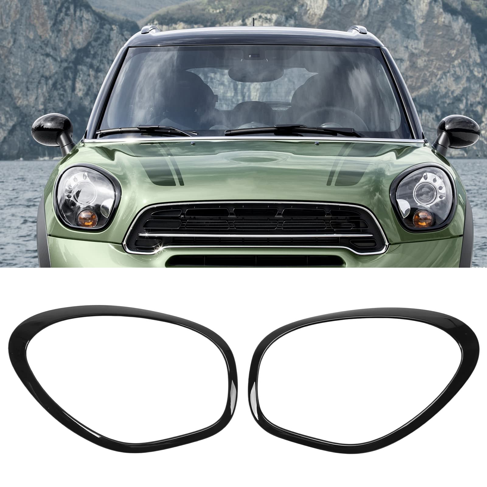 Headlight Chrome Bezel Ring Trim Left 51132254023  & Right 51132254024 Compatible With MINI R60 (Glossy Black 2010-2016)