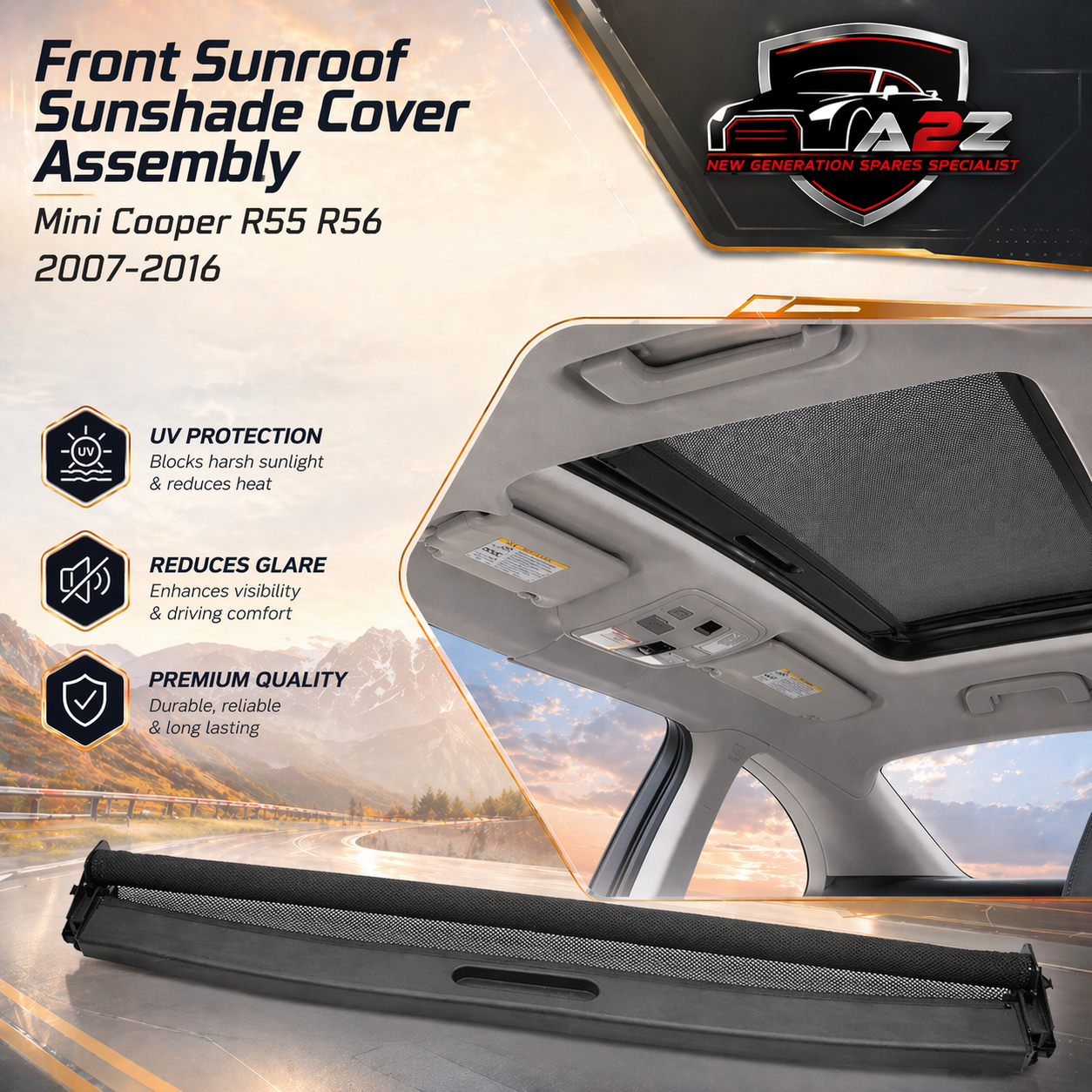 Front Sunroof Sunshade Cover Assembly 54102757016 54102755848 54102755849 Compatible with Mini Cooper R55 R56 2007-2016