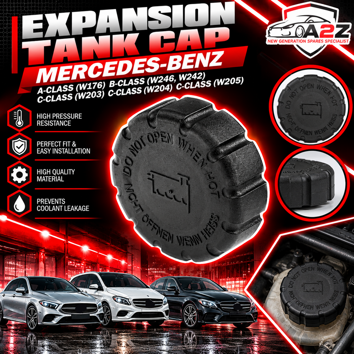 Expansion Tank Cap ( 1 Pc)  A2105010215 & A0005018215 & 2105010615 & 2105010715 Compatible With MERCEDES-BENZ A-CLASS (W176) B-CLASS Sports Tourer (W246, W242) C-CLASS (W203) C-CLASS (W204) C-CLASS (W205)