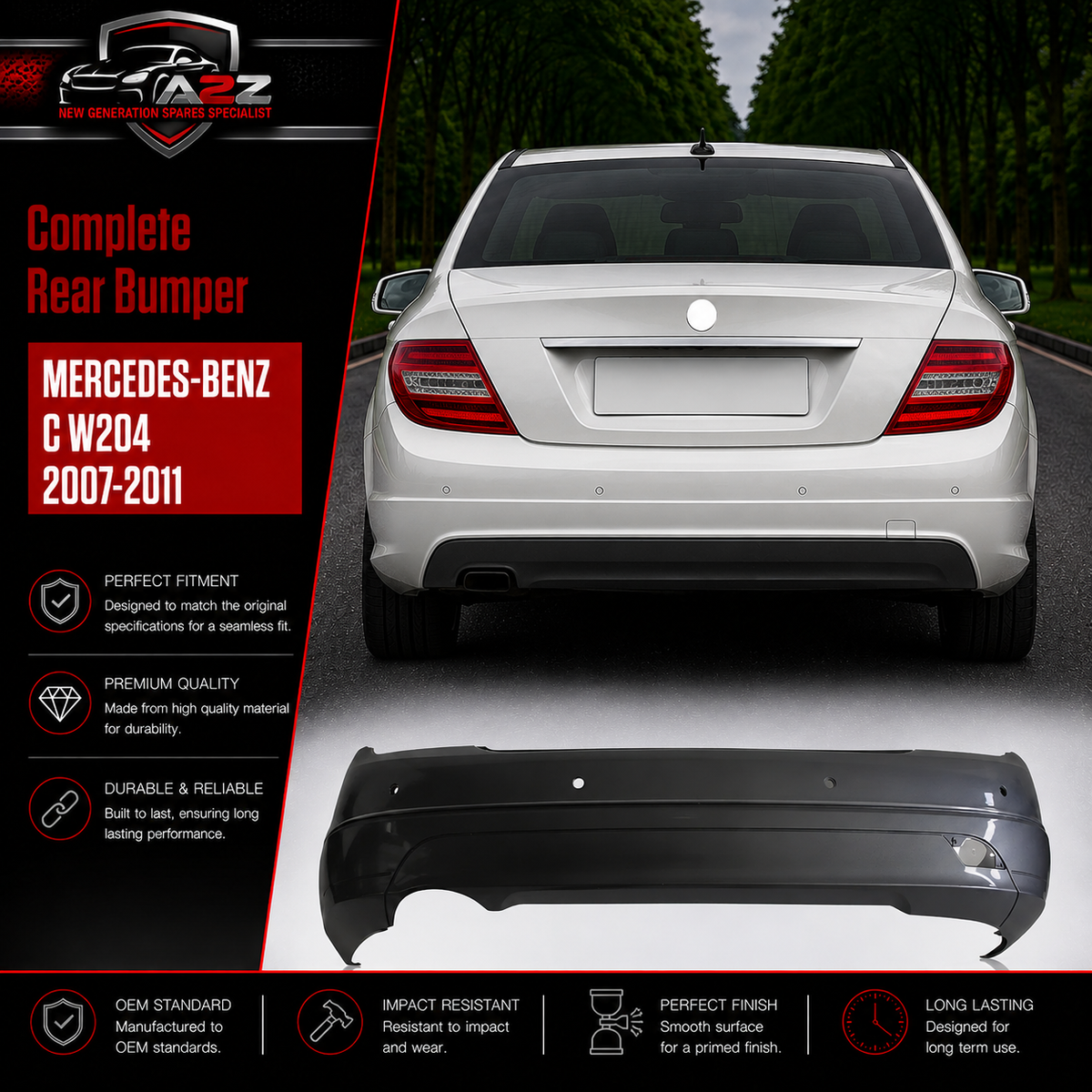 Rear Bumper A2048801340 2048801340 Compatible With MERCEDES-BENZ C W204 2007-2011