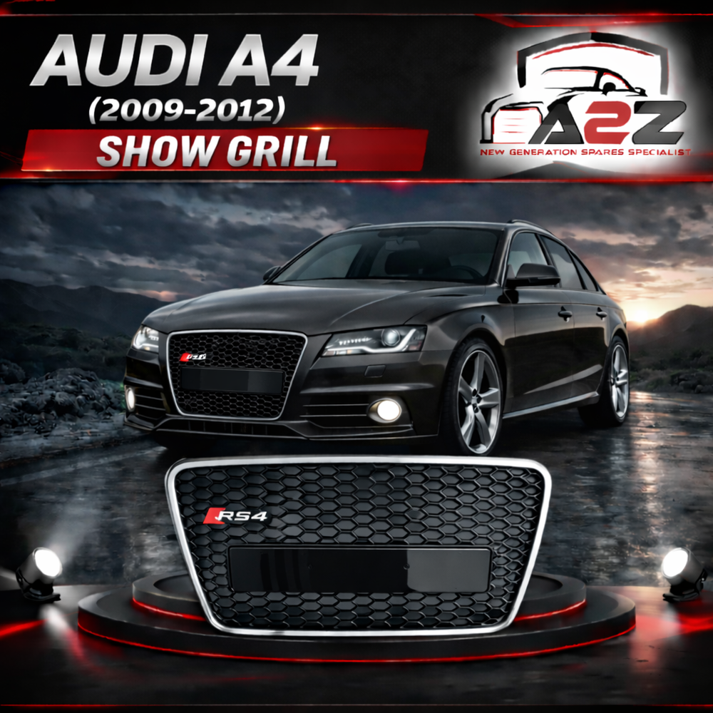 RS4 Black And Chrome Honeycomb Show Grill Compatible With Audi A4 B8(2009-12) RS4 Silver Chrome Tag No.2