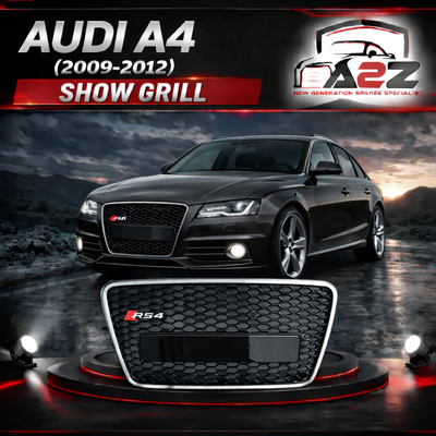 RS4 Black And Chrome Honeycomb Show Grill Compatible With Audi A4 B8(2009-12) RS4 Silver Chrome Tag No.2