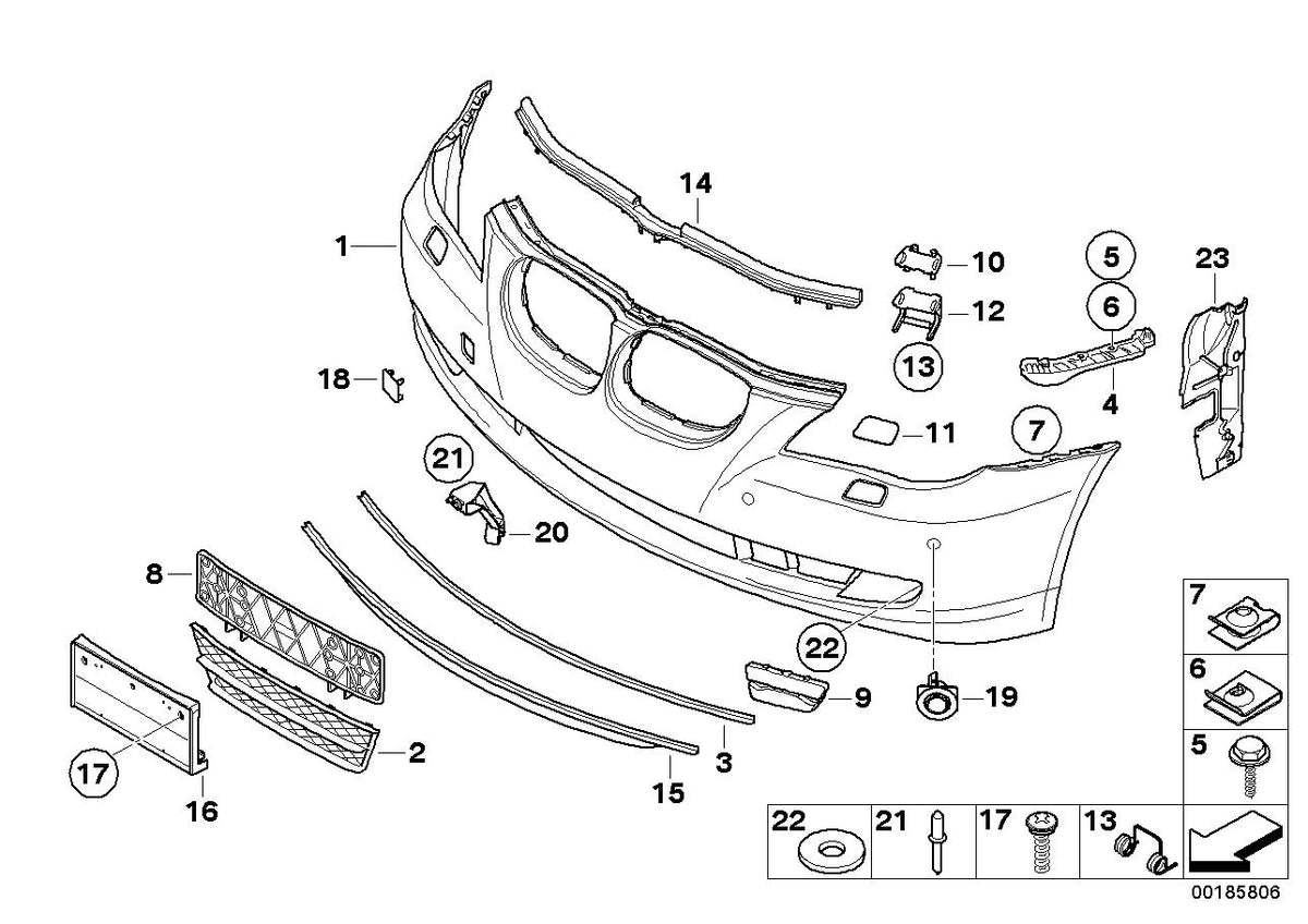 Front Bumper 51117178076 51117111739 51117178079 Compatible With BMW 5 (E60) 5 SERIES (2006-2010) Tag No.412
