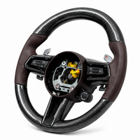 Carbon Fiber & Dark Brown Smooth Leather Steering Wheel Compatible With Porsche All Models