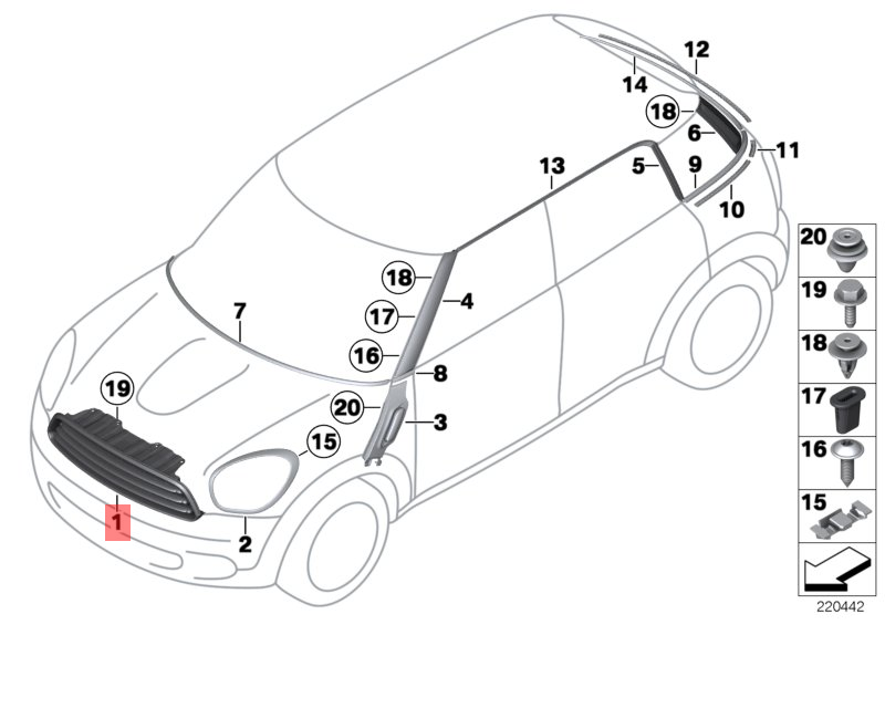Front Grill Chrome 51139803635 Compatible With MINI COUNTRYMAN (R60) | (2011-2016) Tag No.21