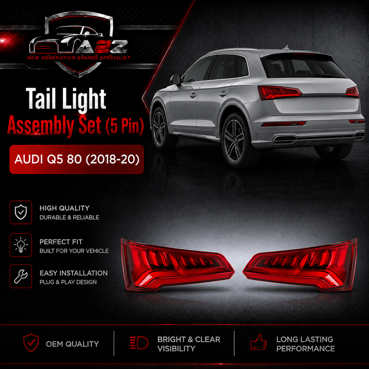 Tail Light Assembly Set (5 Pin) Left 80A945093B & Right 80A945094B Compatible With Audi Q5 80 (2018-20) Tag No.174