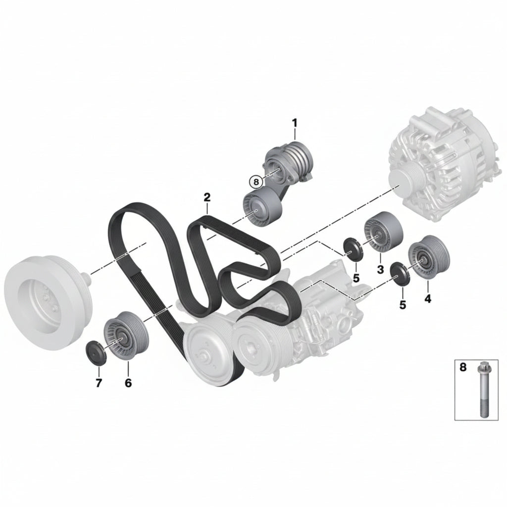 Belt Idler Pulley 11287559889 Compatible with BMW 7 Series (F01, F02, F03, F04) Tag no : 6
