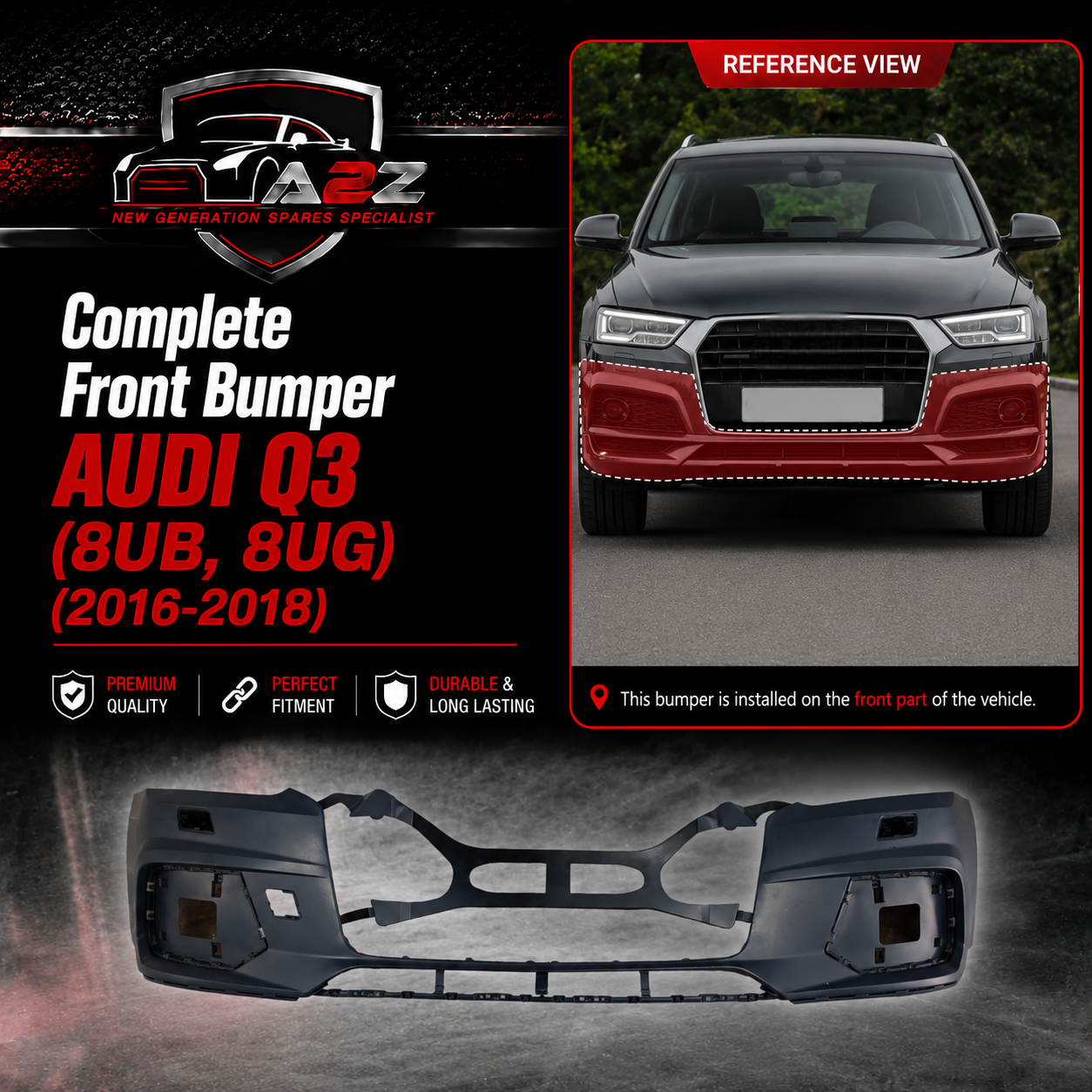Complete Front Bumper 8U0807065L 8U0807065LGRU Compatible With AUDI Q3 (8UB, 8UG) (2016-2018) Tag No.72