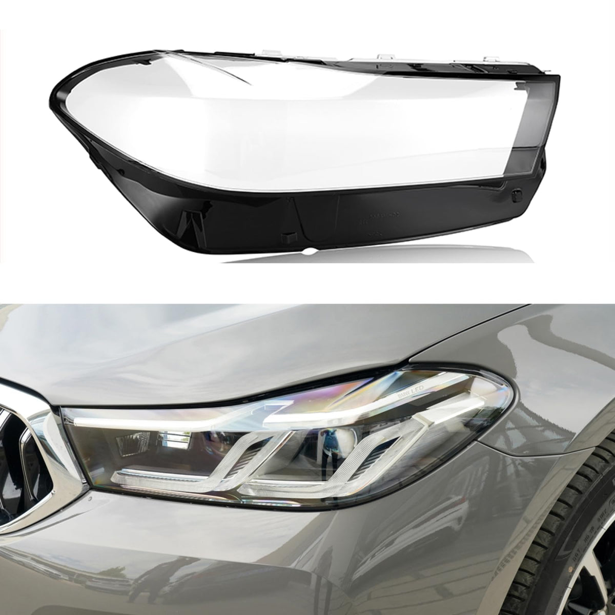 Car Front Headlight Transparent Lamp Sade Glass Headlight Lens Cover Compatible For BMW 6 Series G32 GT 2020-2022