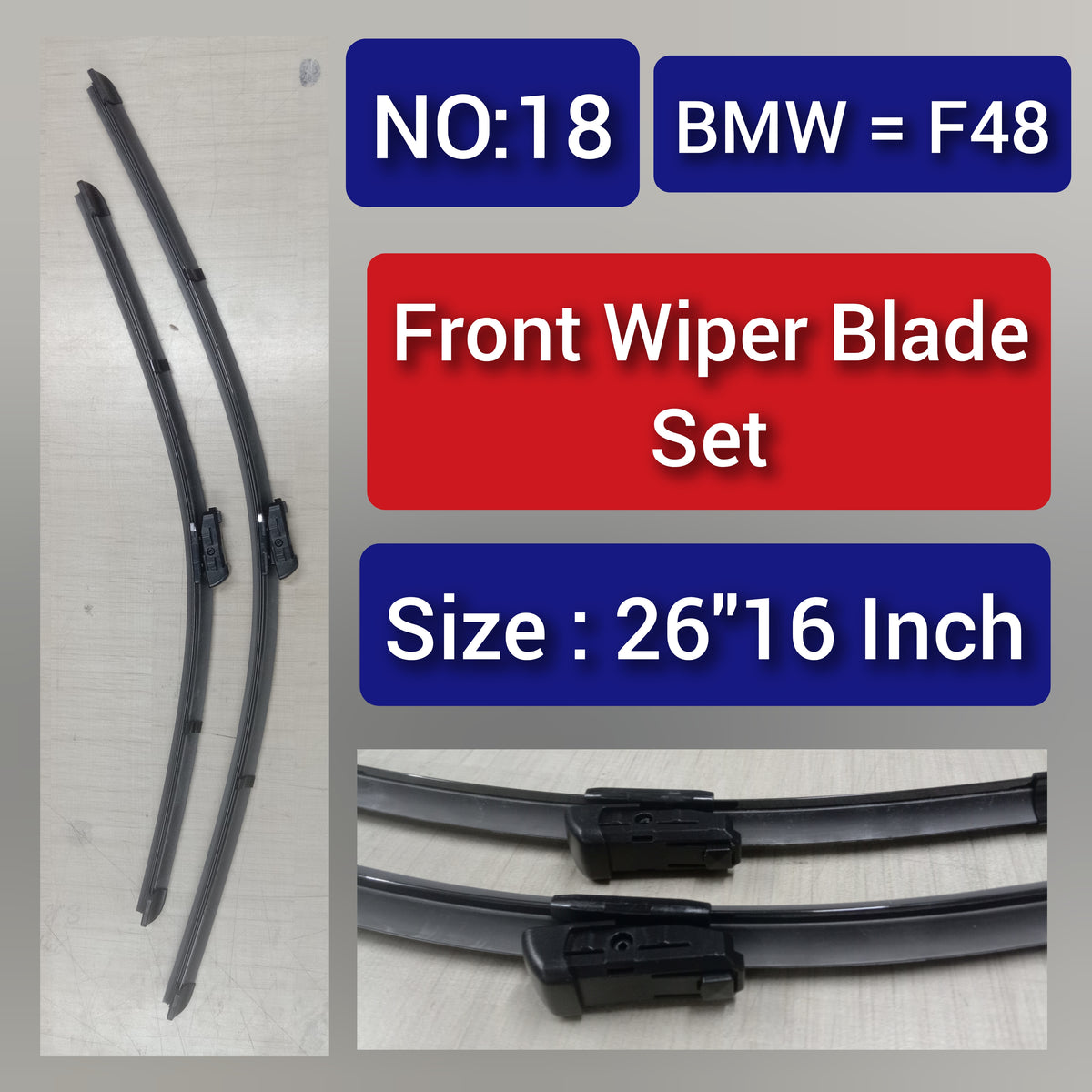 Front Wiper Blade Set (26'16 Inch) Compatible with BMW X1 F48 Tag-WBF-18