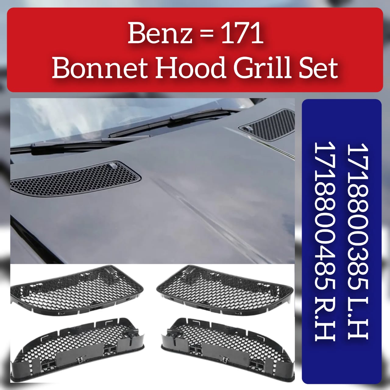 Hood Air Vent Grille Cover Set Left 1718800385 & Right 1718800485 Compatible with MERCEDES BENZ SLK-CLASS W171