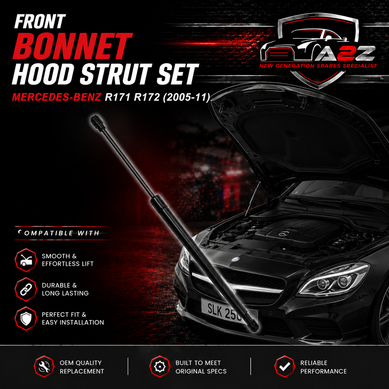 Front Bonnet Hood Strut 1719800164 Compatible With MERCEDES-BENZ SLK (R171) & SLK (R172)