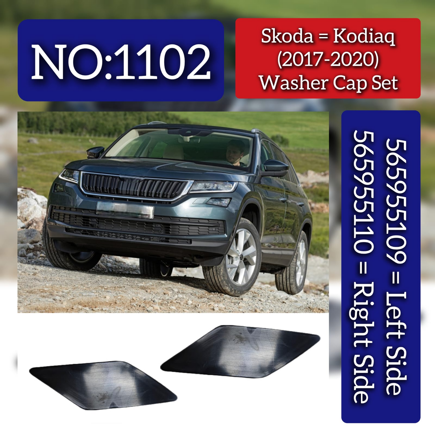 Washer Cap Set Left 565955109  & Right 565955110 Compatible With Skoda Kodiaq (2017-2020) Tag No.1102