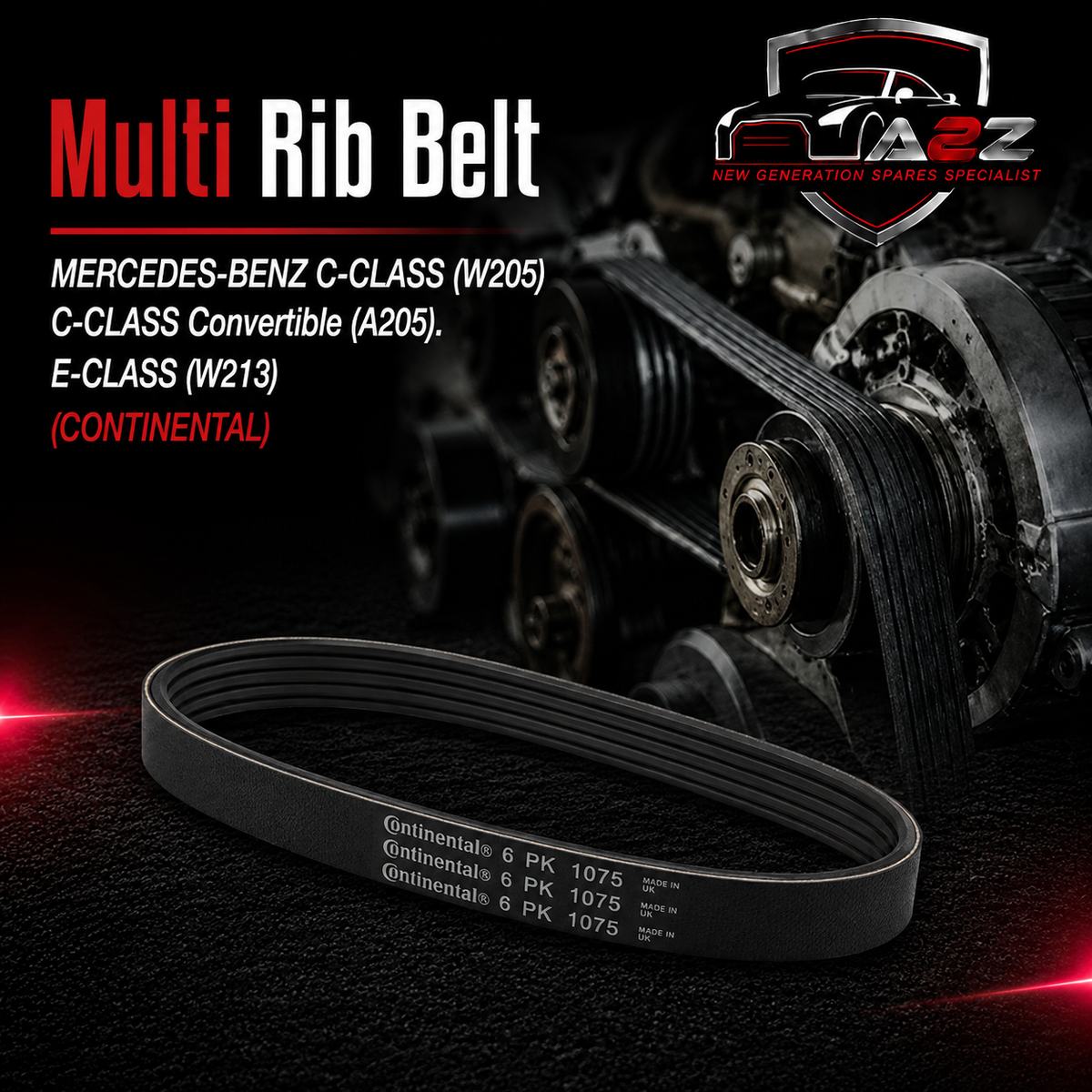 Multi Rib Belt 6PK1075 A0039935396 Compatible With MERCEDES-BENZ C-CLASS (W205) C-CLASS Convertible (A205) E-CLASS (W213) (CONTINENTAL)