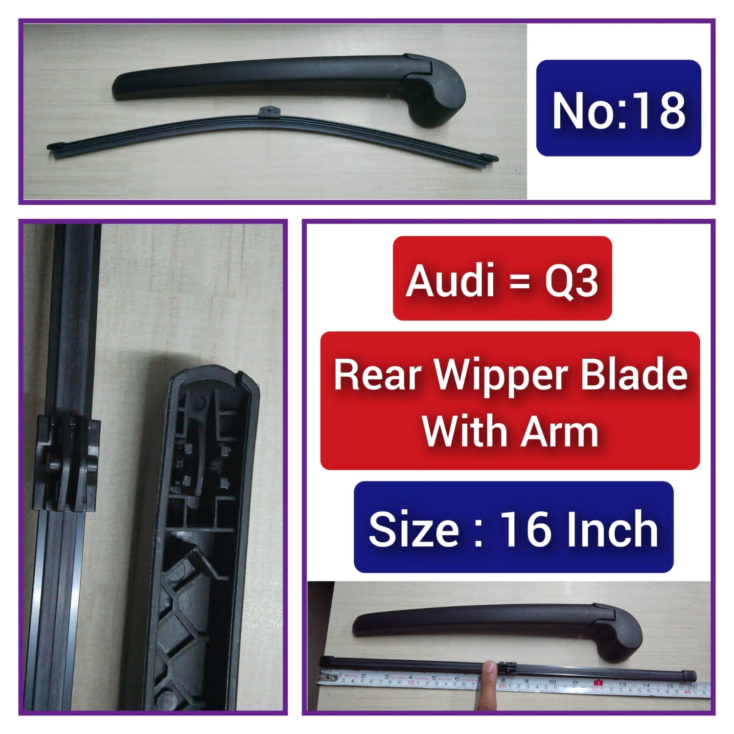 Rear Wiper Blade (16 Inch) With Arm Compatible with AUDI Q3 Tag-WBR-18