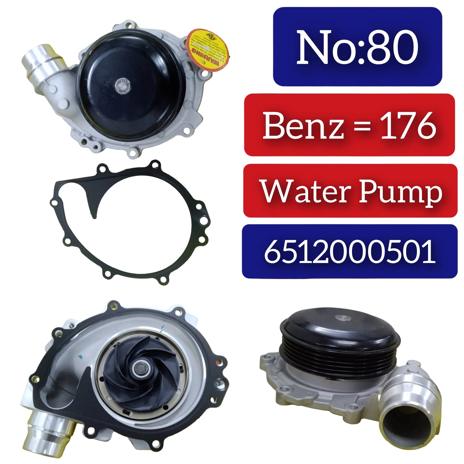 Water Pump 6512000501 6512004300 6512008301 6515000501 Compatible With Marcedes Benz A-CLASS (W176) & CLA Coupe (C117) & GLA-CLASS (X156) Tag-W-80
