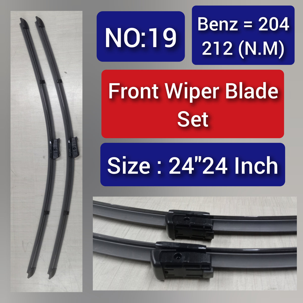 Front Wiper Blade Set (24'24 Inch) Compatible with Mercedes Benz C-CLASS W204 & E-CLASS W212 Tag-WBF-19