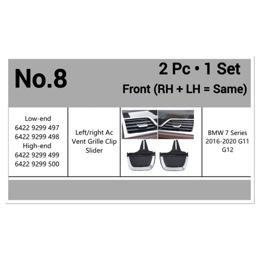 Front  Air Conditioner Back Ac Vent Grille Outlet Tab Clip Slider Repair Kit 64229299497 64229299499 Compatible With BMW 7 Series G11 G12 (Set Of 2)