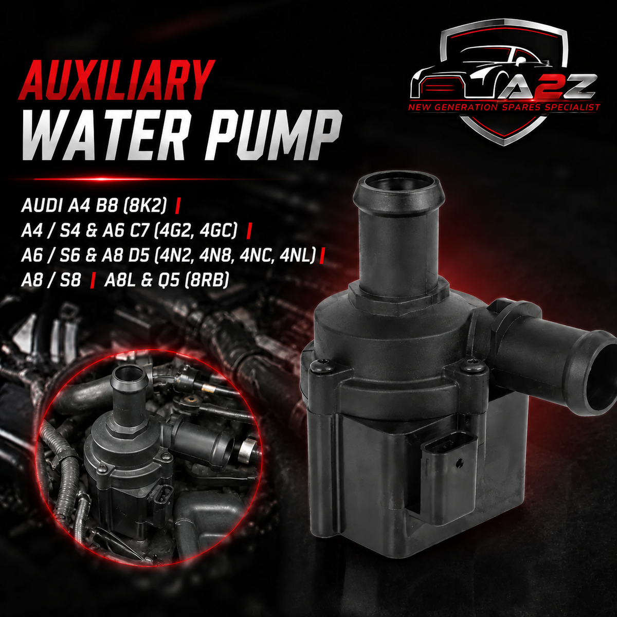 Auxiliary Water Pump 06H965561 1T0965561A Compatible With  AUDI A4 B8 (8K2) | A4 / S4 & A6 C7 (4G2, 4GC) | A6 / S6 & A8 D5 (4N2, 4N8, 4NC, 4NL) | A8 / S8 | A8L  & Q5 (8RB) Tag No.22