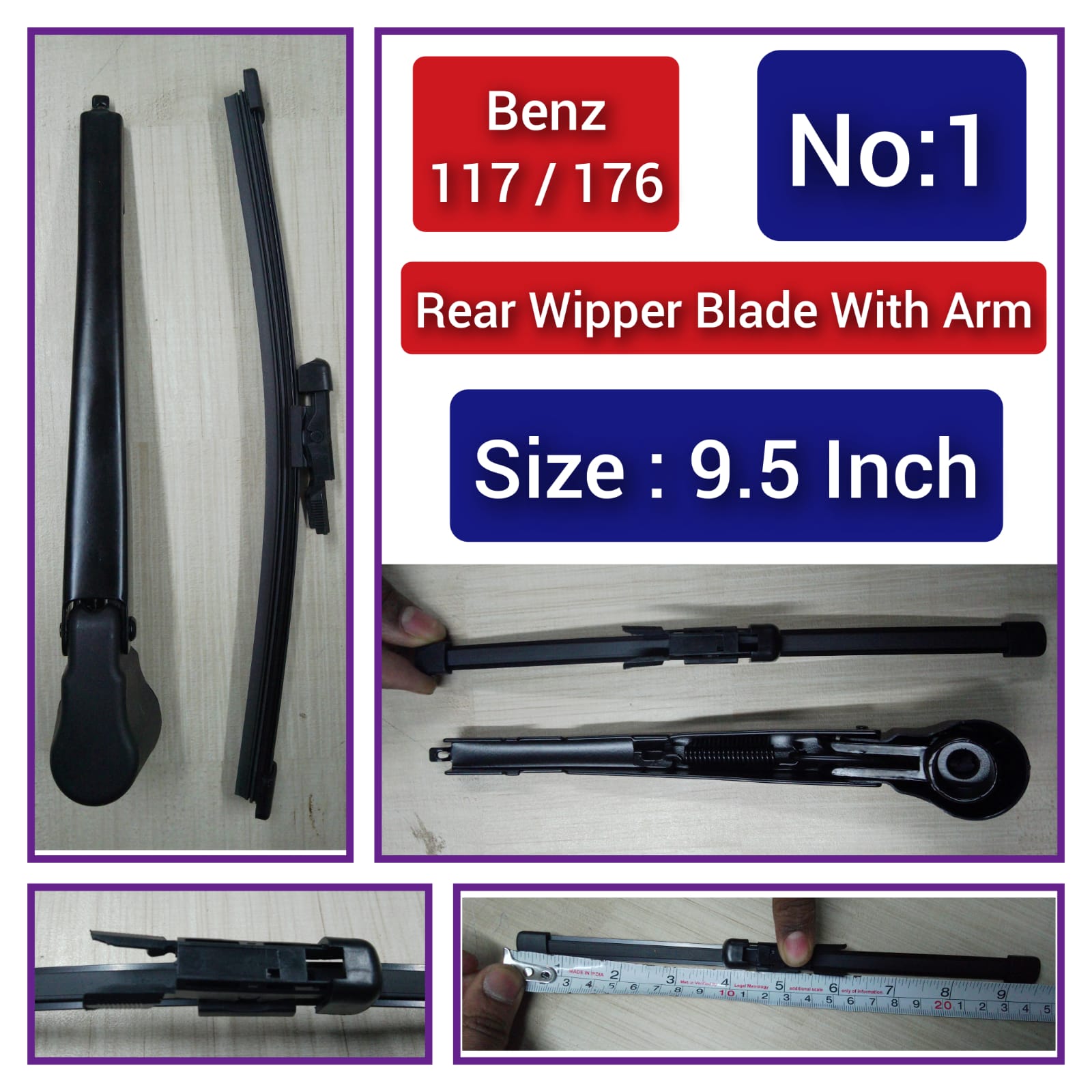 Rear Wiper Blade (9.5 Inch) With Arm Compatible with MERCEDES BENZ A-CLASS W176 & CLA C117 Tag-WBR-01