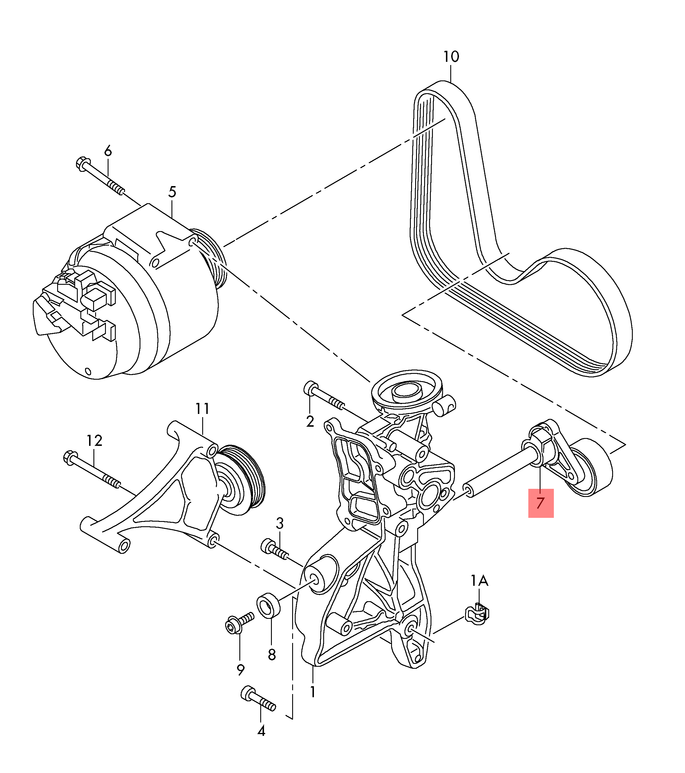 Belt Tensioner With Pulley 06J903133A Compatible With AUDI A3 (8P1) | A3 / S3 & TT (8J3)