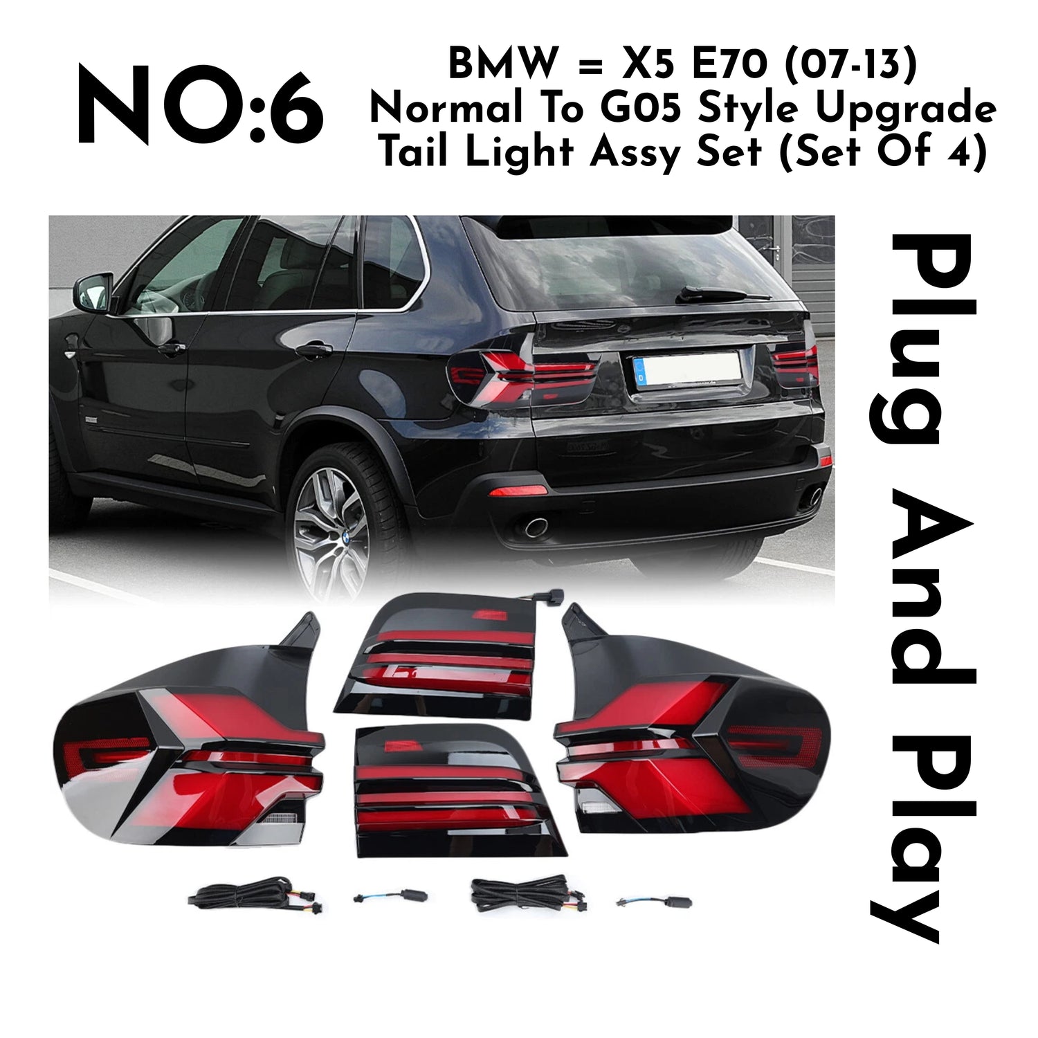 Upgrade Complete Tail Light Assy Set (Upgrade Normal To G30 Latest Style) Plug And Play No Need To Change Bumper Compatible With BMW E70 (2007-13) Tag No.6