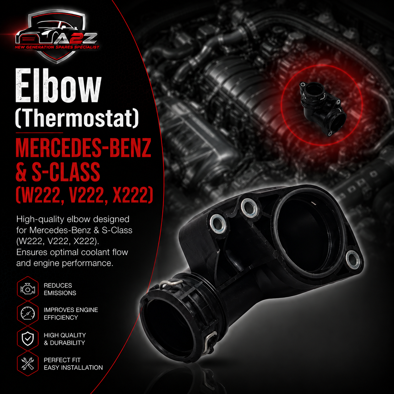 Elbow (Thermostat) 6422001556 & A6422001556 Compatible With MERCEDES-BENZ & S-CLASS (W222, V222, X222) No.31