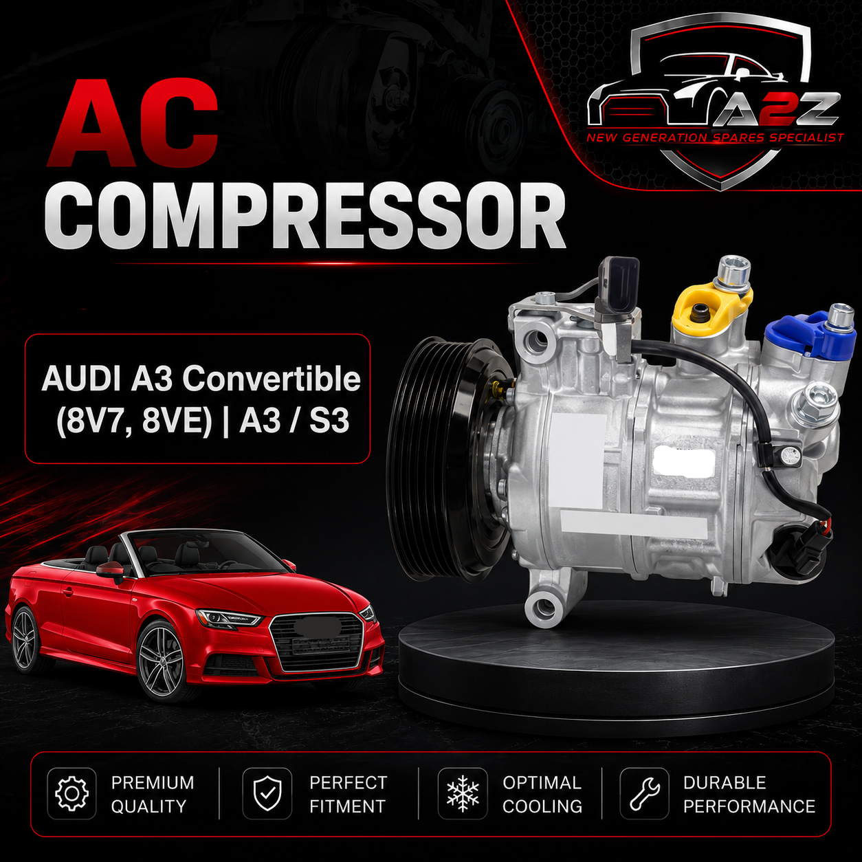 AC Compressor 5Q0820803D Compatible With AUDI A3 Convertible (8V7, 8VE) | A3 / S3