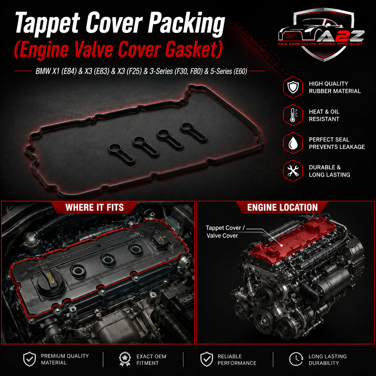 Tappet Cover Packing (Engine Valve Cover Gasket) 11127807017 Compatible With BMW X1 (E84) & X3 (E83) & X3 (F25) & 3-Series (F30, F80) & 5-Series (E60) Tag No.34