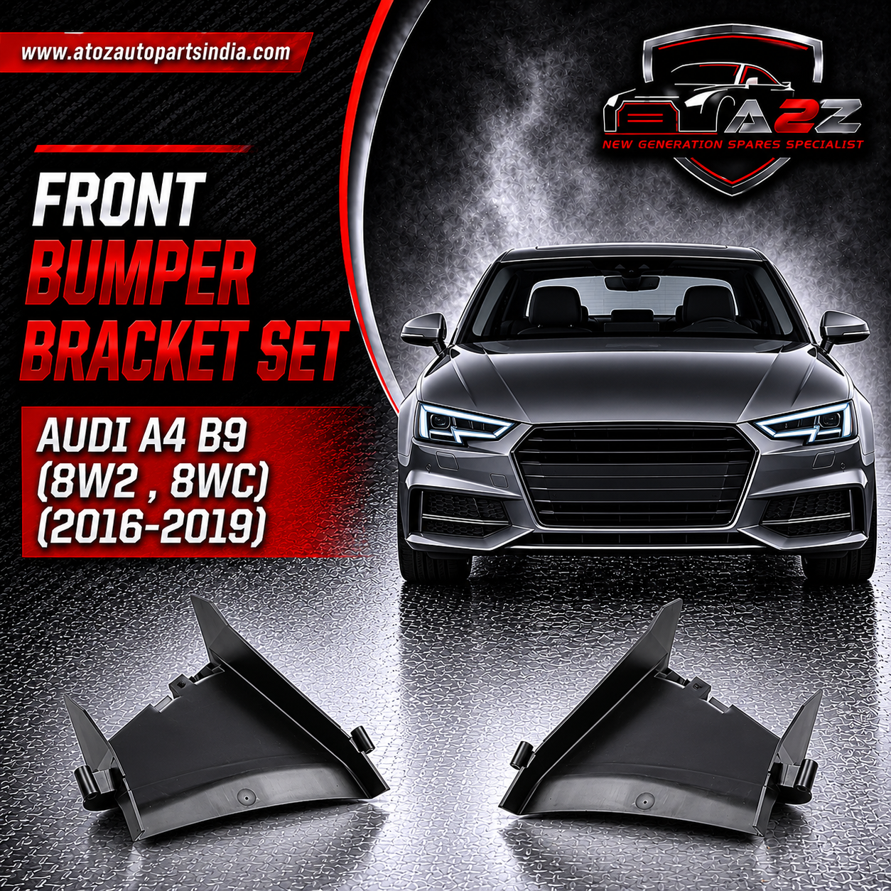 Front Bumper Bracket Left 8W0121763 & Right 8W0121764 Compatible With AUDI A4 B9 (8W2 , 8WC) (2016-2019) Tag No.25