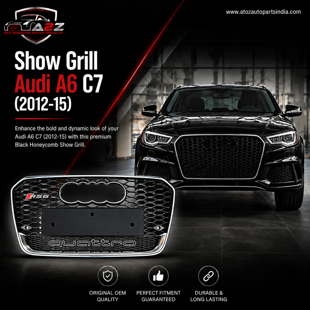 Show Grill Compatible With  Audi A6 C7(2012-15) RS6 Quattro Silver Chrome Tag 55