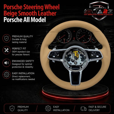 Beige Leather Steering Wheel Compatible With Porsche Models