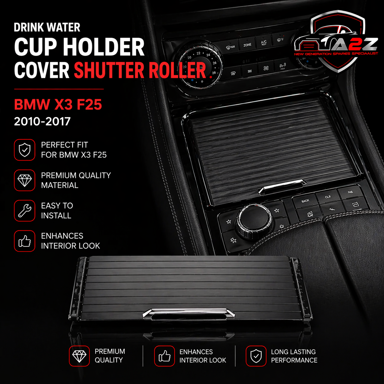 Black Central Console Drink Water Cup Holder Cover Shutter Roller Trim 1666805802-9051  A1666805802  Compatible With MERCEDES-BENZ GL-CLASS (X166) & GLE Coupe (C292) & GLS (X166)