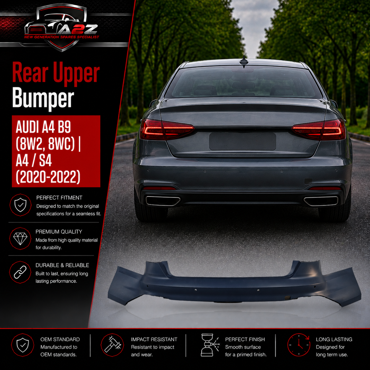 Rear Upper Bumper 8W0807067G 8WD807067G Compatible With AUDI A4 B9 (8W2, 8WC) | A4 / S4 (2020-2022) Tag No.220