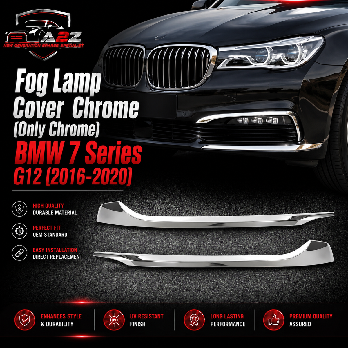 Fog Lamp Cover Chrome (Only Chrome) Left 51117369893 Right 51117369894 Compatible With BMW  7 Series G12 Tag No.472