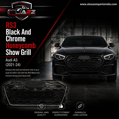 RS3 Black And Chrome Honeycomb Show Grill Compatible With Audi = A3 (2021-24) Tag No.103