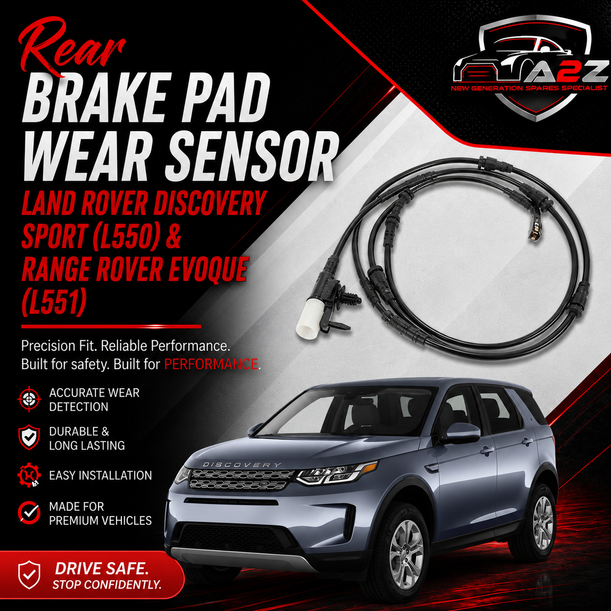 Rear Brake Pad Wear Sensor LR092060 180131 1815898 2BWS0483 355253431 BW1123 355253431  Compatible With LAND ROVER DISCOVERY SPORT (L550) & RANGE ROVER EVOQUE (L551)