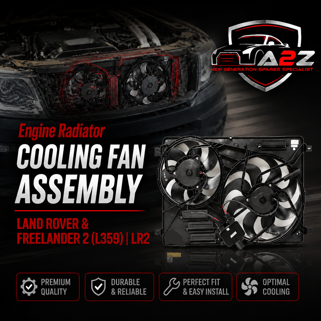 Engine Radiator Cooling Fan Assembly LR011905 & LR002660 Compatible With LAND ROVER & FREELANDER 2 (L359) | LR2