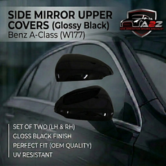 Side Mirror Upper Covers Glossy Black Right & Left Compatible With Mercedes Benz A-Class (W177) Tag No.105