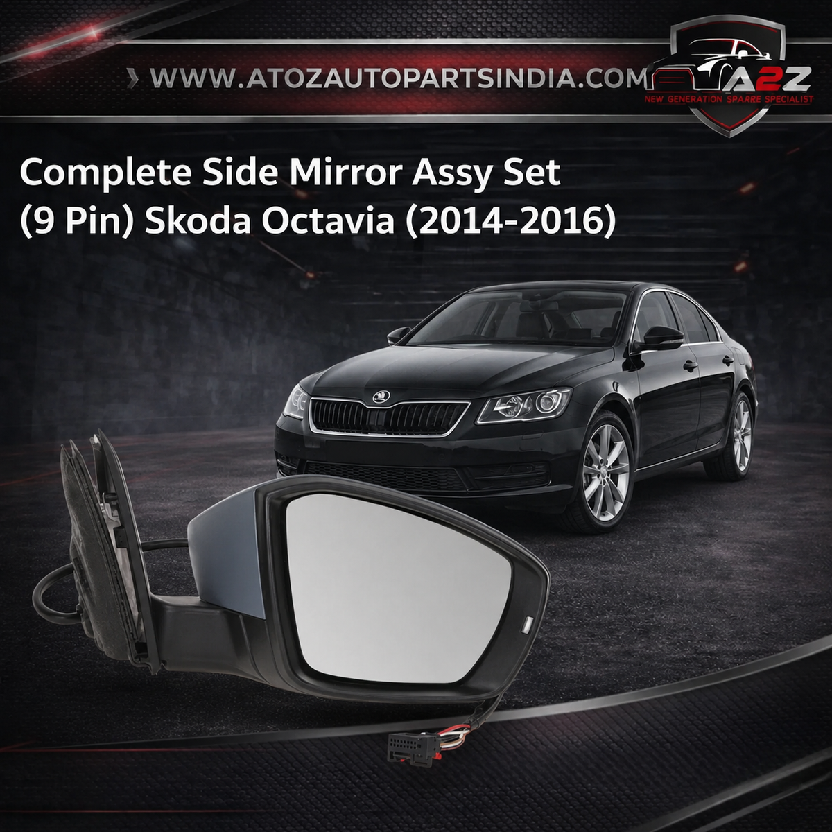 Complete Side Mirror Assy Set (9 Pin) Left 5E1857507P & Right 5E1857508P Compatible With Skoda Octavia (2014-2016) Tag No.182