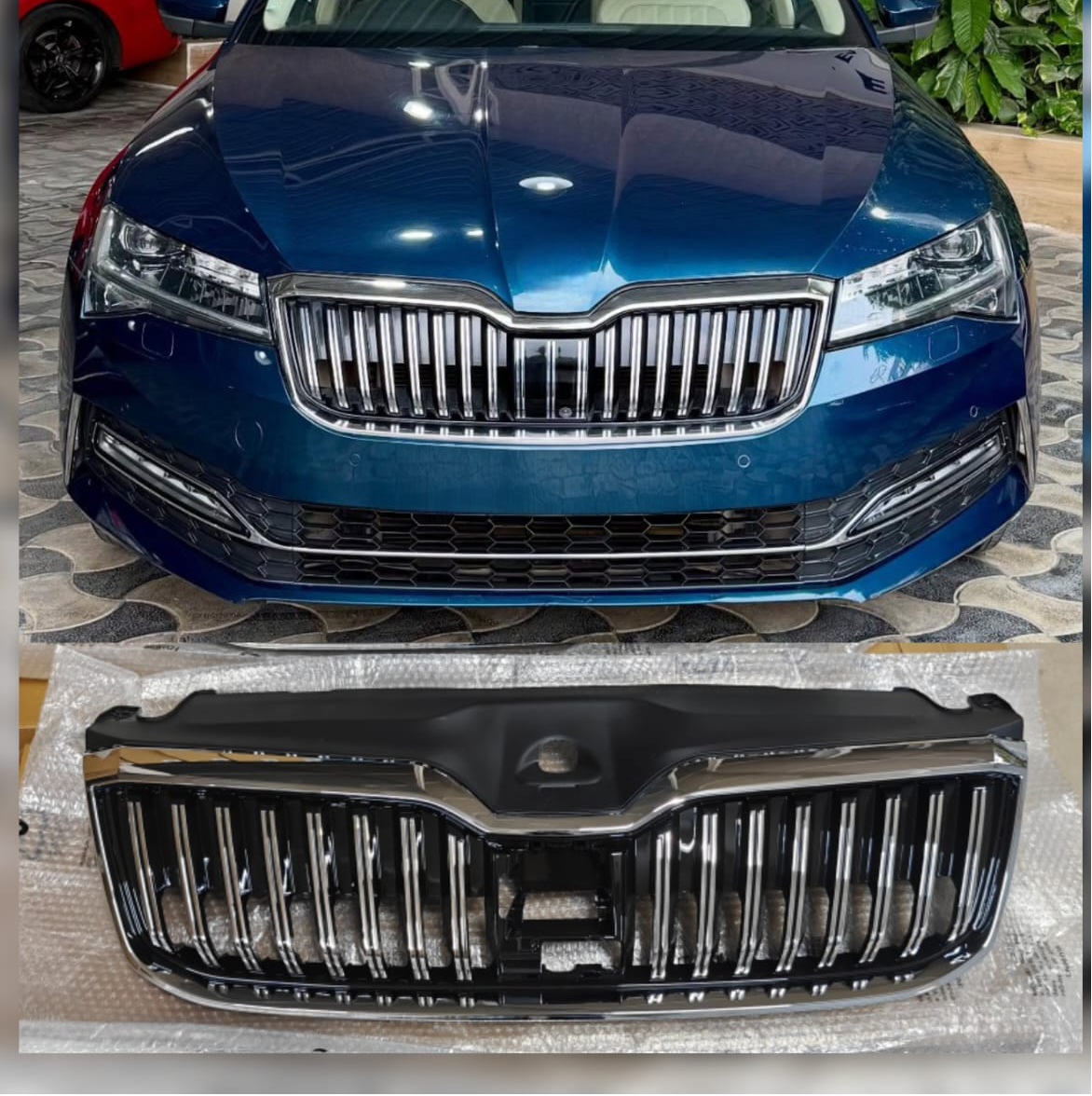 Full Chrome Show Grill With Camera Hole 3V0853653G 3V0853761B 3V0853343A Compatible With Skoda Superb (2019-2024) Tag No.64